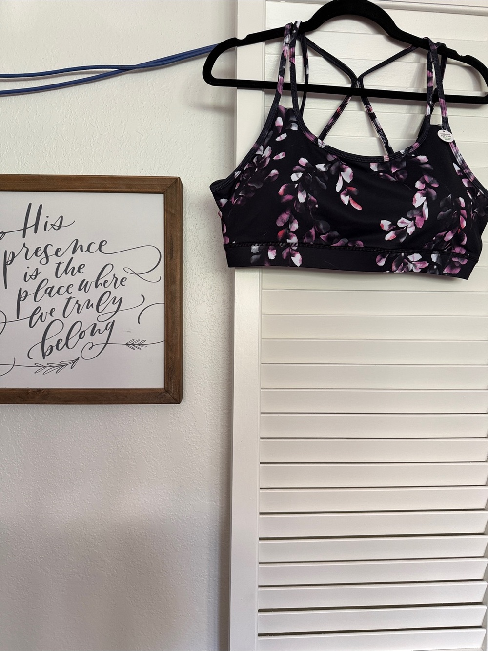 GAIAM Black Sports Bra with Pink & White Floral Accent